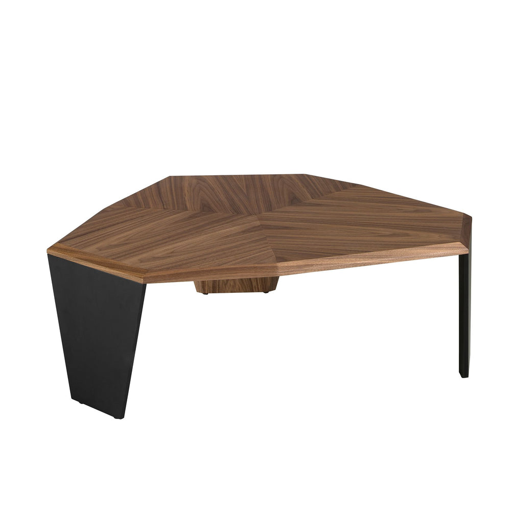 Asymmetrical coffee table in walnut and black PVC
