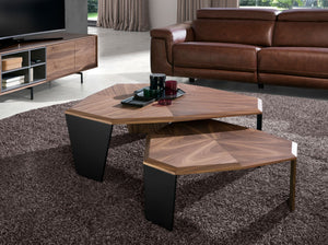 Asymmetrical coffee table in walnut and black PVC