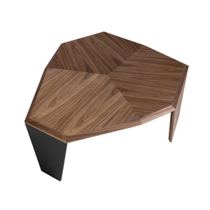 Asymmetrical coffee table in walnut and black PVC
