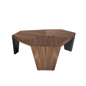 Asymmetrical coffee table in walnut and black PVC