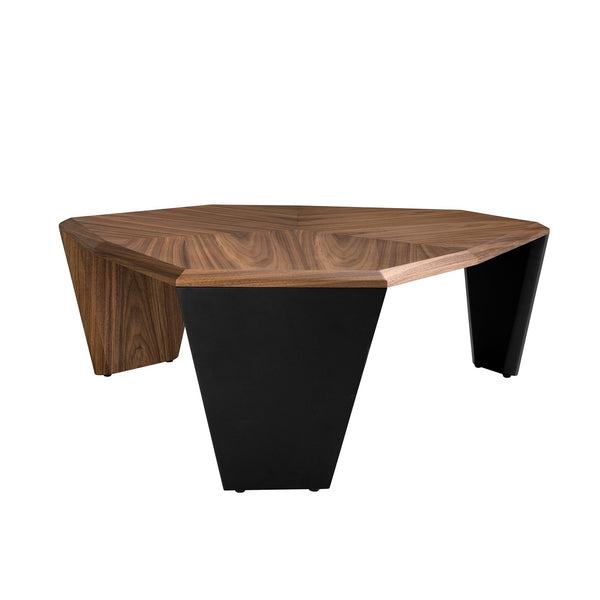Asymmetrical coffee table in walnut and black PVC