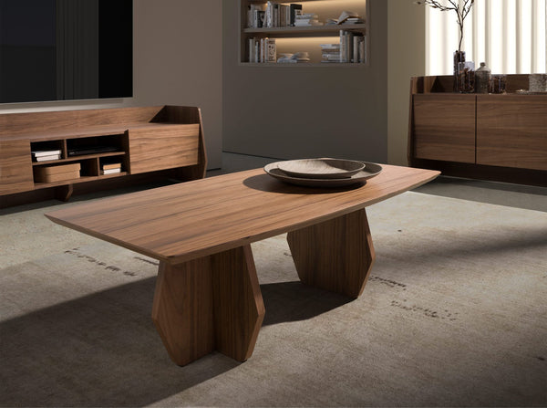 Oval walnut barrel coffee table