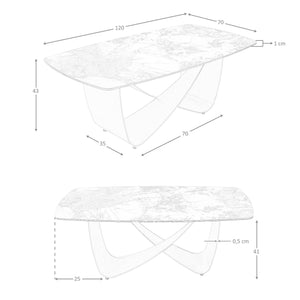 Oval coffee table with porcelain marble and taupe metallic steel barrel