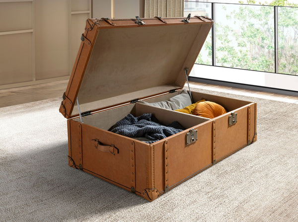 Brown leather trunk