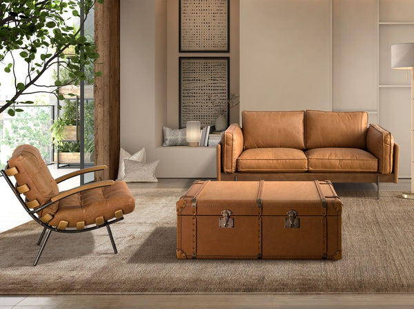 Brown leather trunk