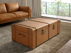 Brown leather trunk
