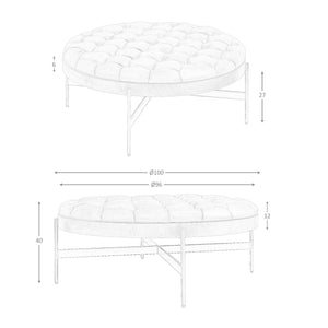 Round coffee table in dark brown leather, walnut and dark steel