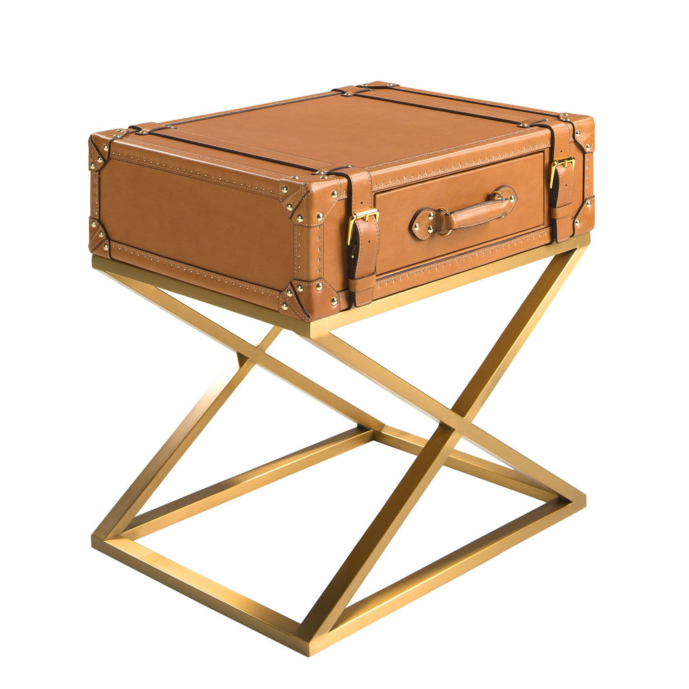 Rectangular corner table in leather and gold steel