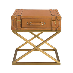 Rectangular corner table in leather and gold steel