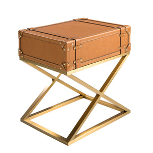 Rectangular corner table in leather and gold steel