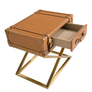 Rectangular corner table in leather and gold steel