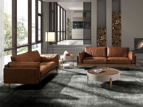 Round coffee table in walnut, beige wood and gold polished steel D92