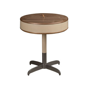 Round corner table in leather, walnut and gray steel