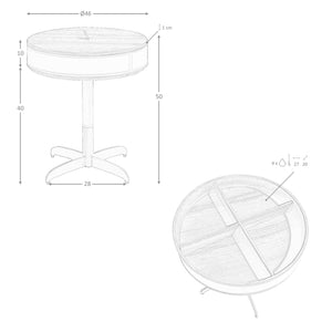 Round corner table in leather, walnut and gray steel