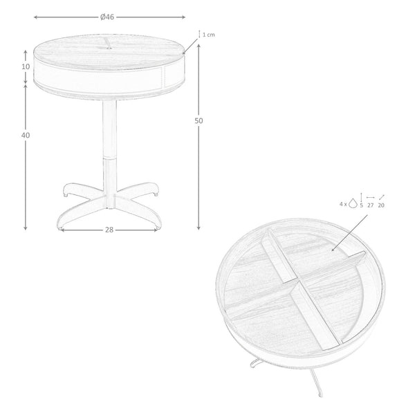 Round corner table in leather, walnut and gray steel