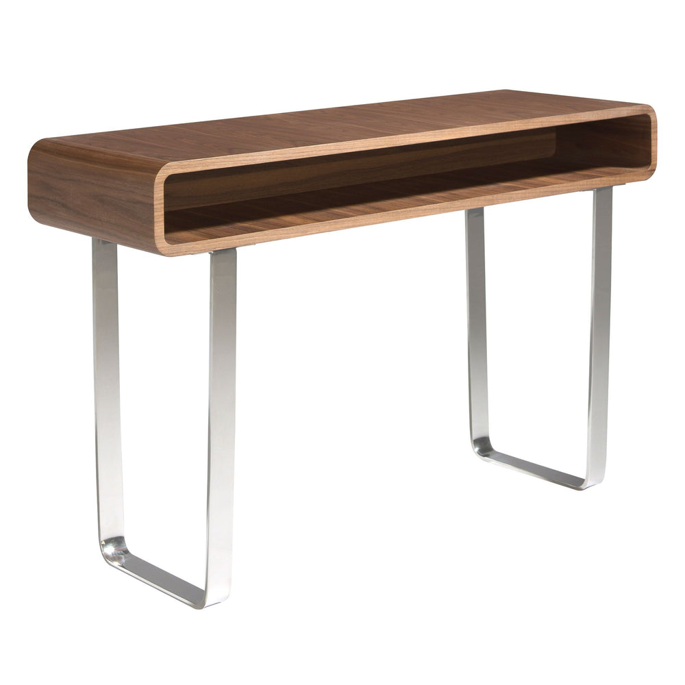Rectangular console table in walnut and chromed steel