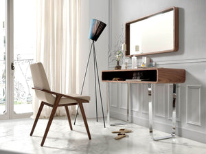 Rectangular console table in walnut and chromed steel