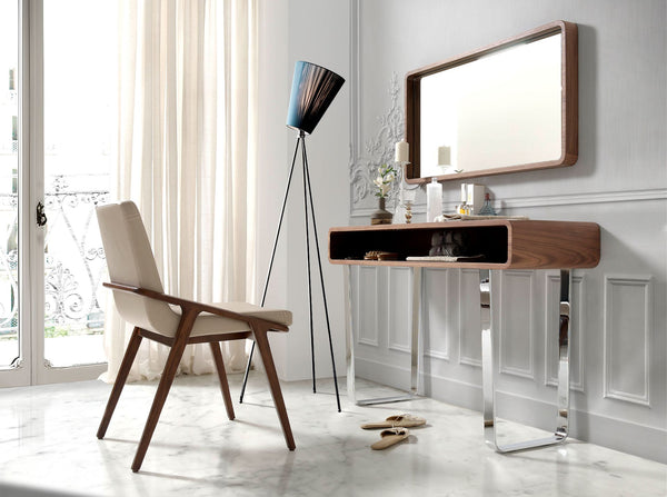 Rectangular console table in walnut and chromed steel