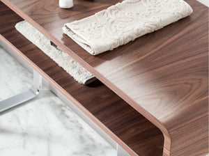 Rectangular console table in walnut and chromed steel