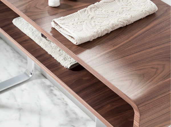 Rectangular console table in walnut and chromed steel