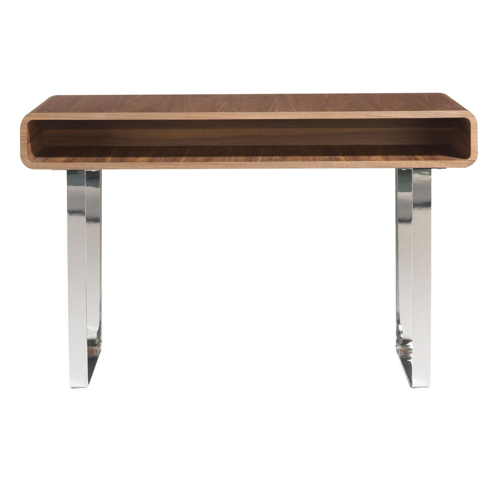 Rectangular console table in walnut and chromed steel