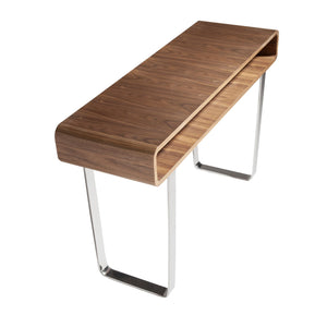 Rectangular console table in walnut and chromed steel