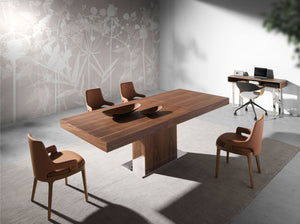 Rectangular console table in walnut and chromed steel