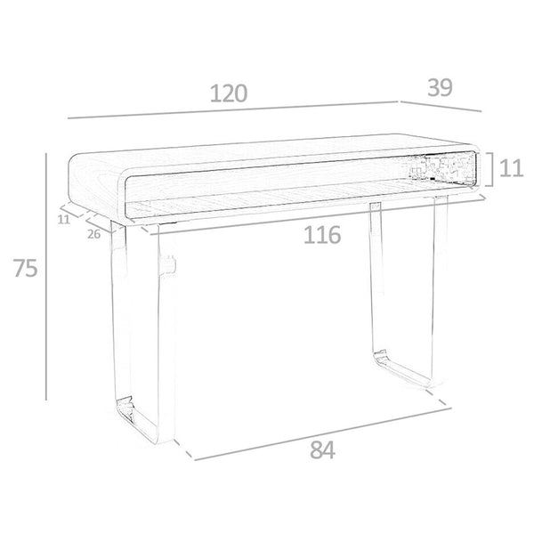 Rectangular console table in walnut and chromed steel