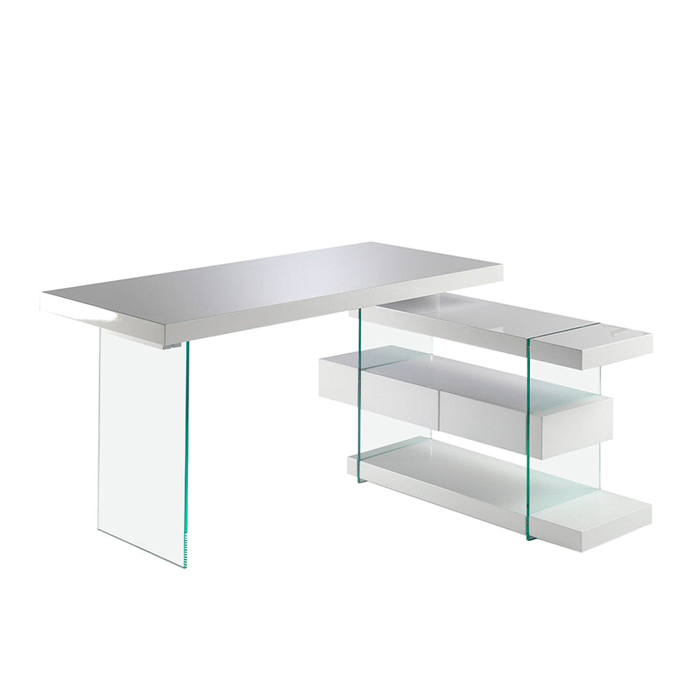White wood and tempered glass desk