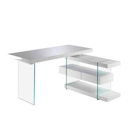 White wood and tempered glass desk