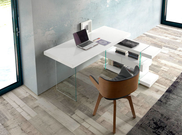 White wood and tempered glass desk