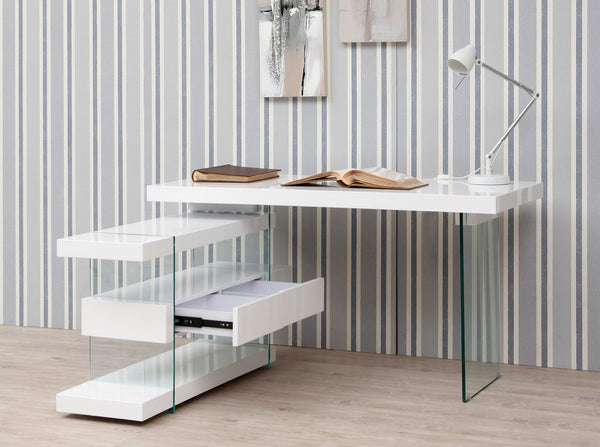 White wood and tempered glass desk