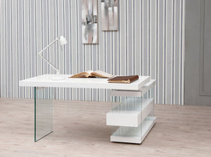 White wood and tempered glass desk