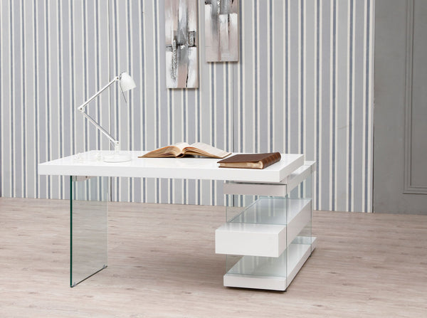 White wood and tempered glass desk