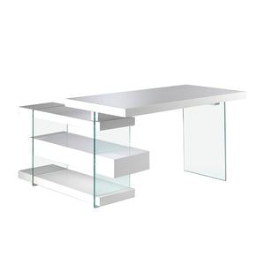 White wood and tempered glass desk