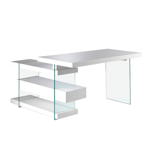 White wood and tempered glass desk