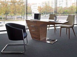 Walnut desk with chromed steel base