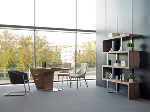Walnut desk with chromed steel base