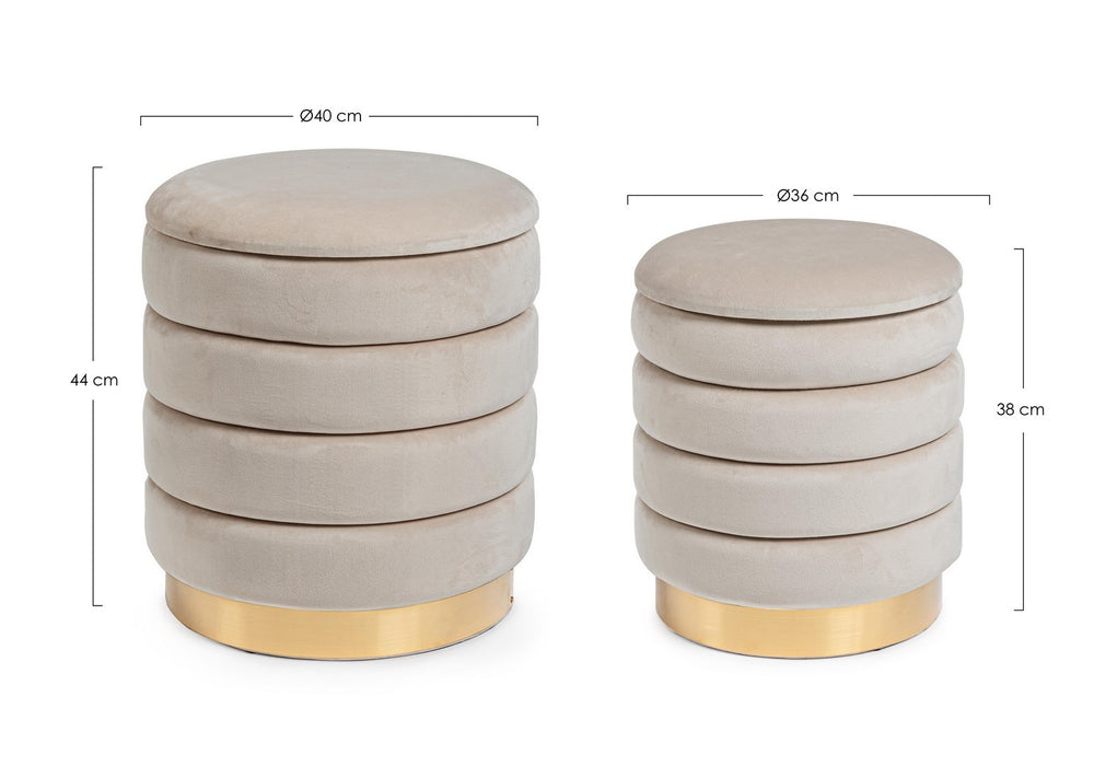 Set of 2 Storage Poufs – Beige Modern Seating with Hidden Storage