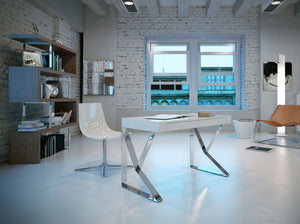 White wood and chromed steel desk