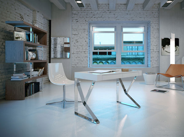 White wood and chromed steel desk