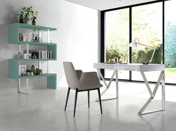 White wood and chromed steel desk