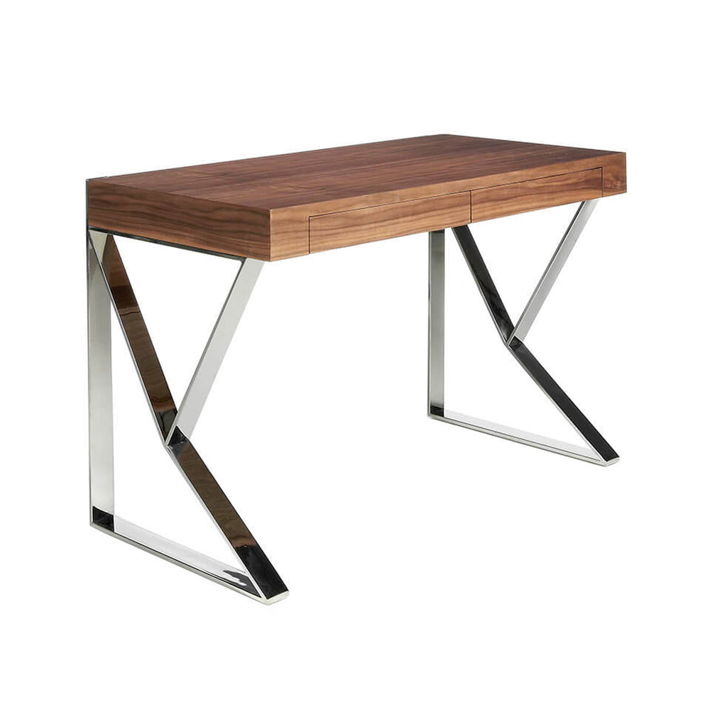 Desk in walnut and chromed steel