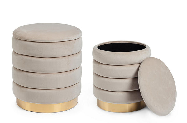 Set of 2 Storage Poufs – Beige Modern Seating with Hidden Storage