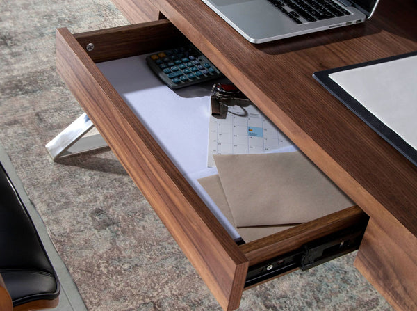 Desk in walnut and chromed steel