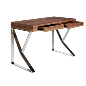 Desk in walnut and chromed steel