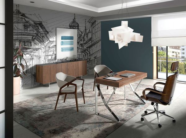 Desk in walnut and chromed steel