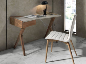 Walnut desk with gray wood top