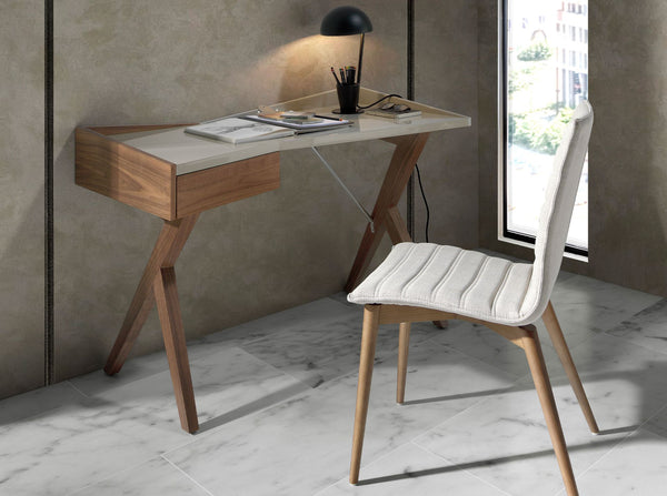 Walnut desk with gray wood top