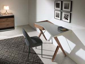 Walnut desk with gray wood top